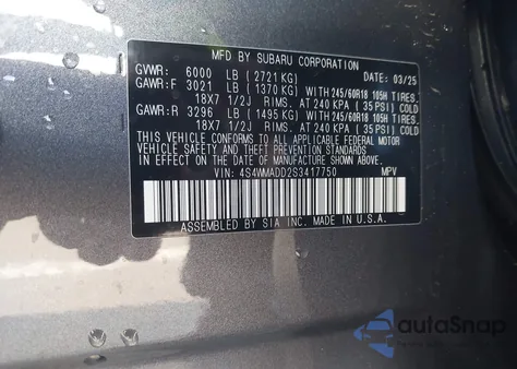 2025 Subaru Ascent Premium 7-Passenger from USA, damaged, VIN 4S4WMADD2S3417750